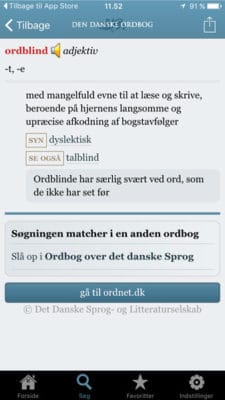 Den danske ordbog app ordblind